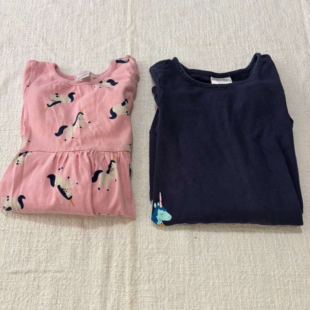 Hanna Andersson Girls Unicorn Dress Lot 2 Pack Navy Pink Long Sleeve 120 US 6-7